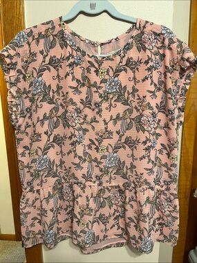 LOFT Pink Floral Tiered Peplum Top